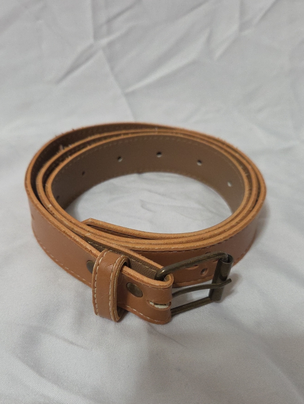 Tan Leather Belt with Flowers Cut Out Design, Antique-Style Buckle, Size 12